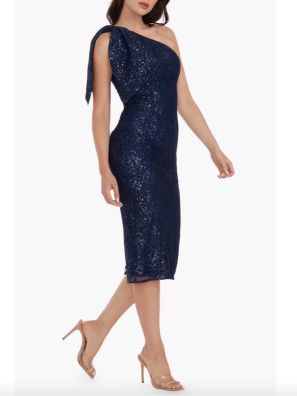 NWT Dress the Population Navy Blue Lace One Shoulder Tiffany Dress - Picture 2 of 7